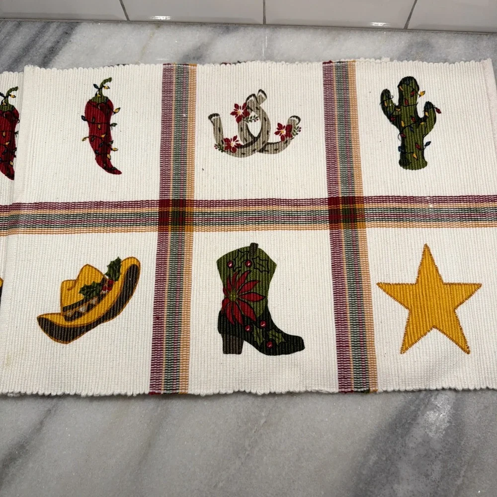 Set Of 4 Vintage St Nick Square Cowboy Western Christmas Placemats 001